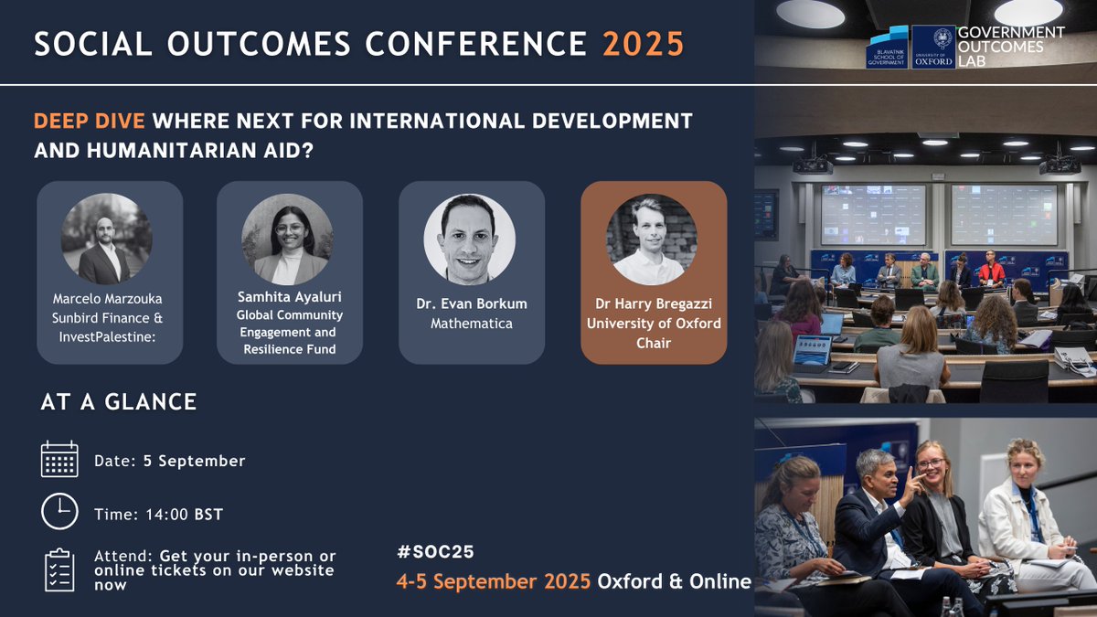Government Outcomes Lab (@golaboxford) on Twitter photo 🌍 "Where Next for International Development and Humanitarian Aid?" Deep Dive at #SOC25!
<a href="/marcelomarzouka/">Marcelo Marzouka</a> @SamhitaAyaluri, @EvanBorkum @HarryBregazzi, @sunbirdfinance <a href="/InvestPalestine/">Invest in Palestine</a> <a href="/MathematicaNow/">Mathematica</a> <a href="/theGCERF/">GCERF</a>
Book your tickets NOW: lnkd.in/dAqUXTcf 🌍 "Where Next for International Development and Humanitarian Aid?" Deep Dive at #SOC25!
<a href="/marcelomarzouka/">Marcelo Marzouka</a> @SamhitaAyaluri, @EvanBorkum @HarryBregazzi, @sunbirdfinance <a href="/InvestPalestine/">Invest in Palestine</a> <a href="/MathematicaNow/">Mathematica</a> <a href="/theGCERF/">GCERF</a>
Book your tickets NOW: lnkd.in/dAqUXTcf