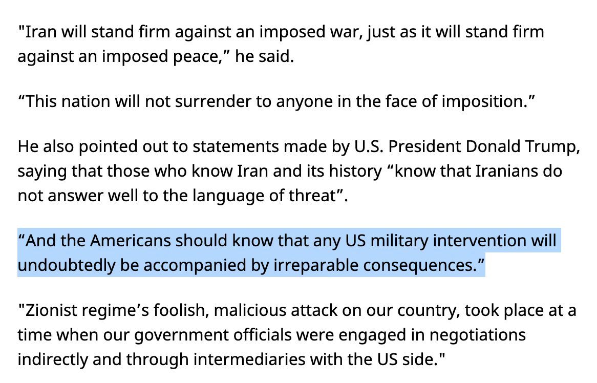 #Iran's Supreme Leader Ali Khamenei has vowed #Tehran will “never surrender."

Full story: iranwire.com/en/news/142302… #factchecking #IranIsraelConflict #IranIsraelWar