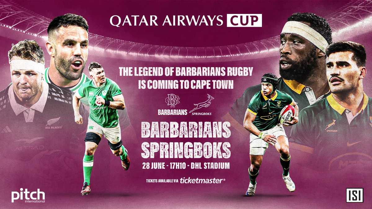 Cape Town is turning green and gold for the Barbarians vs Springboks blockbuster!🏉

28 June: DHL Stadium, Cape Town

Don’t miss out - get your hands on tickets in celebration of the 1995 RWC final 🎟

Exclusively available at ticketmaster.co.za

#Springboks #TicketmasterZA