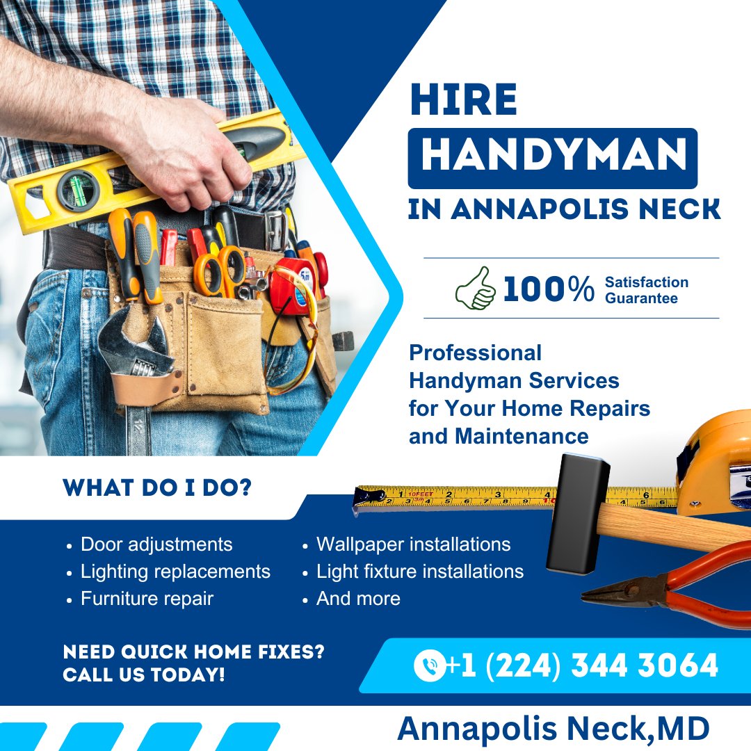 task_247's tweet image. 📞 Call Now: +1 (224) 344 3064
247taskconnect.com/hire-handyman-…
🧰 Hire a Skilled Handyman in Annapolis Neck — No Job Too Small!
✅ Wall Repairs &amp;amp; Painting
✅ Fixture Installations
#HandymanAnnapolisNeck #247TaskConnect #FixItAll #HomeRepairs #HandymanNearMe #ReliableService #MarylandHan