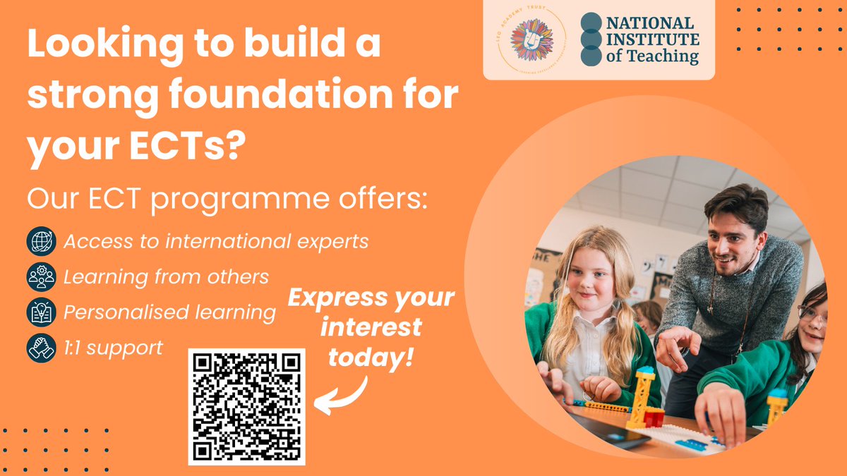 LEOtraining5's tweet image. 🚀 Empower your ECTs from day one!
👩🏫 With the @NatInstTeaching & @LEOacademies ECT programme, your ECTs gain expert guidance, connect with peers and receive personalised support to thrive.
✍️ Register with @LEOacademies today:
niot.org.uk/form/ecf?progr…
#WeAreLEO 🦁