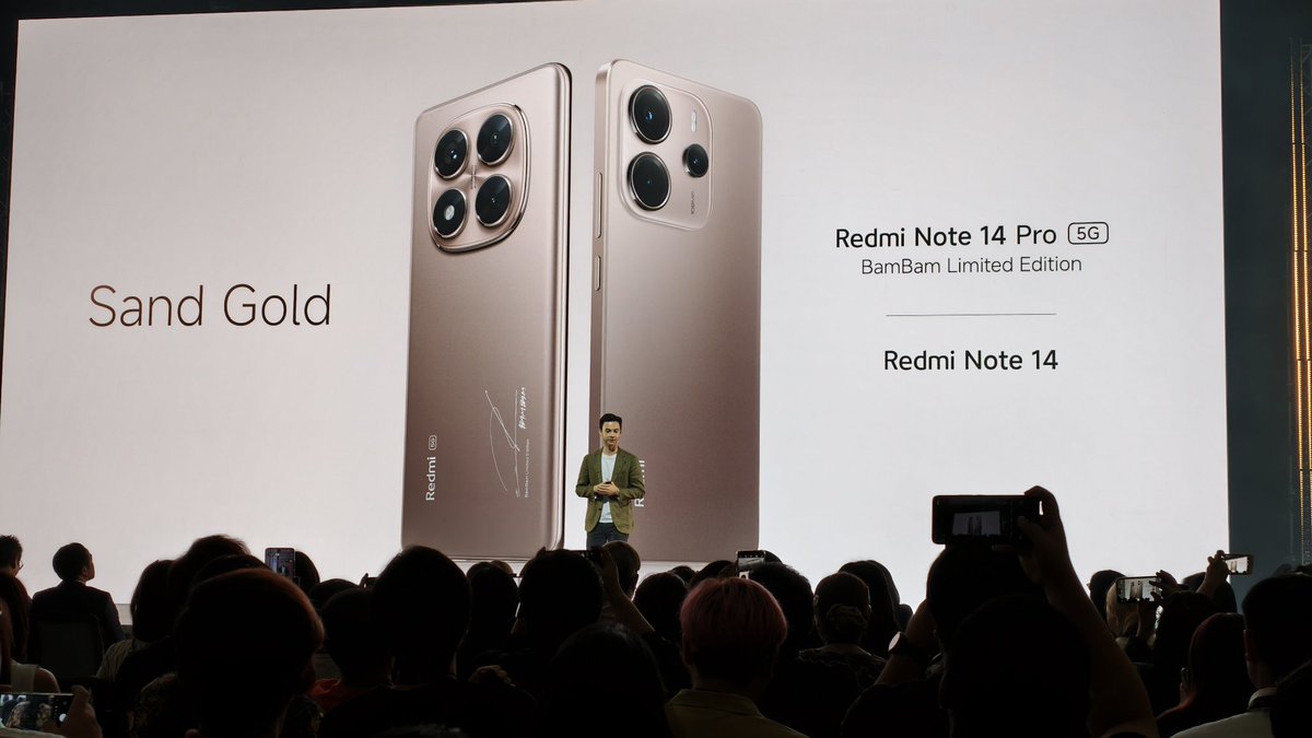 TECHMX_NET's tweet image. ไฮไลท์ของ #XiaomiSEAlaunchEvent กับ สมาร์ทโฟนสีใหม่ Sand Gold ในรุ่น #RedmiNote14 และ 
#RedmiNote14Pro5GBamBamLimitedEdition 

 #Xiaomi #Mijia #BamBam