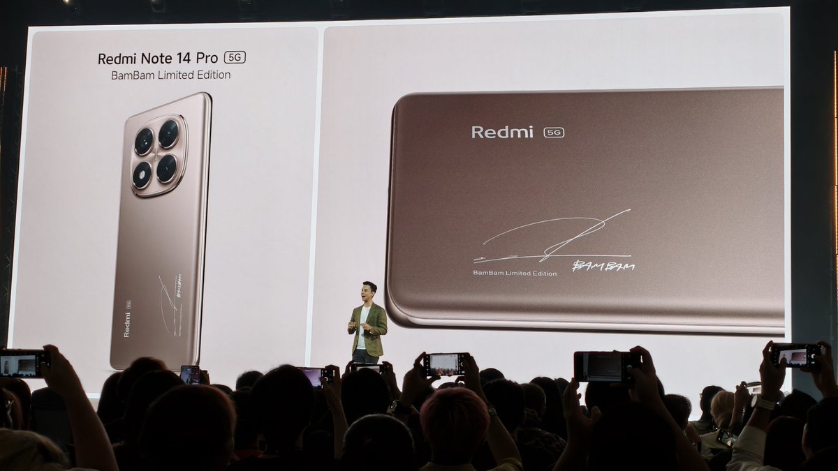 TECHMX_NET's tweet image. ไฮไลท์ของ #XiaomiSEAlaunchEvent กับ สมาร์ทโฟนสีใหม่ Sand Gold ในรุ่น #RedmiNote14 และ 
#RedmiNote14Pro5GBamBamLimitedEdition 

 #Xiaomi #Mijia #BamBam