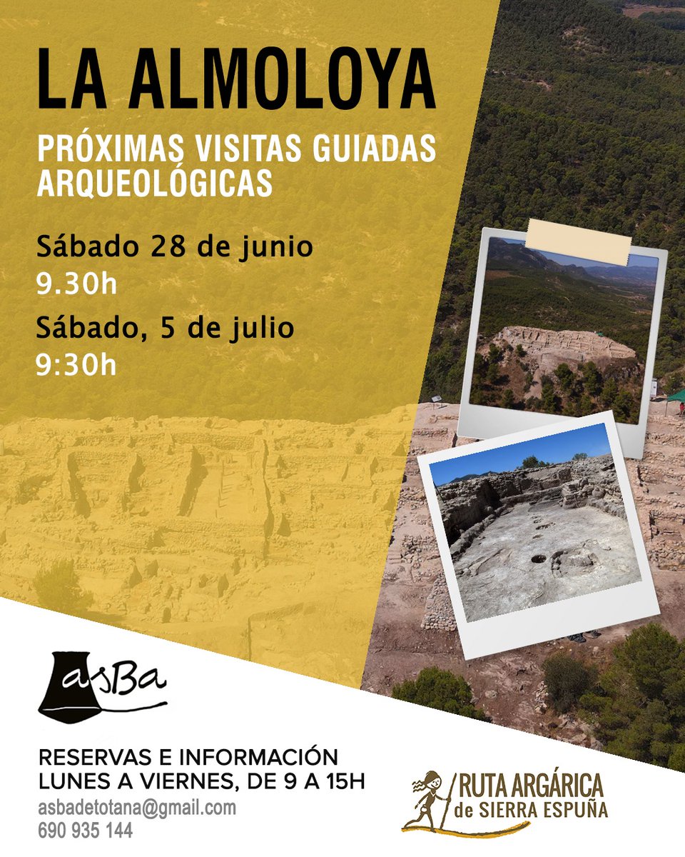 Nuevas visitas guiadas de La Almoloya. ¡Disfruta de un día en Sierra España y las increibles vistas desde lo alto del poblado!
#Arqueologia #patrimonio #Pliego