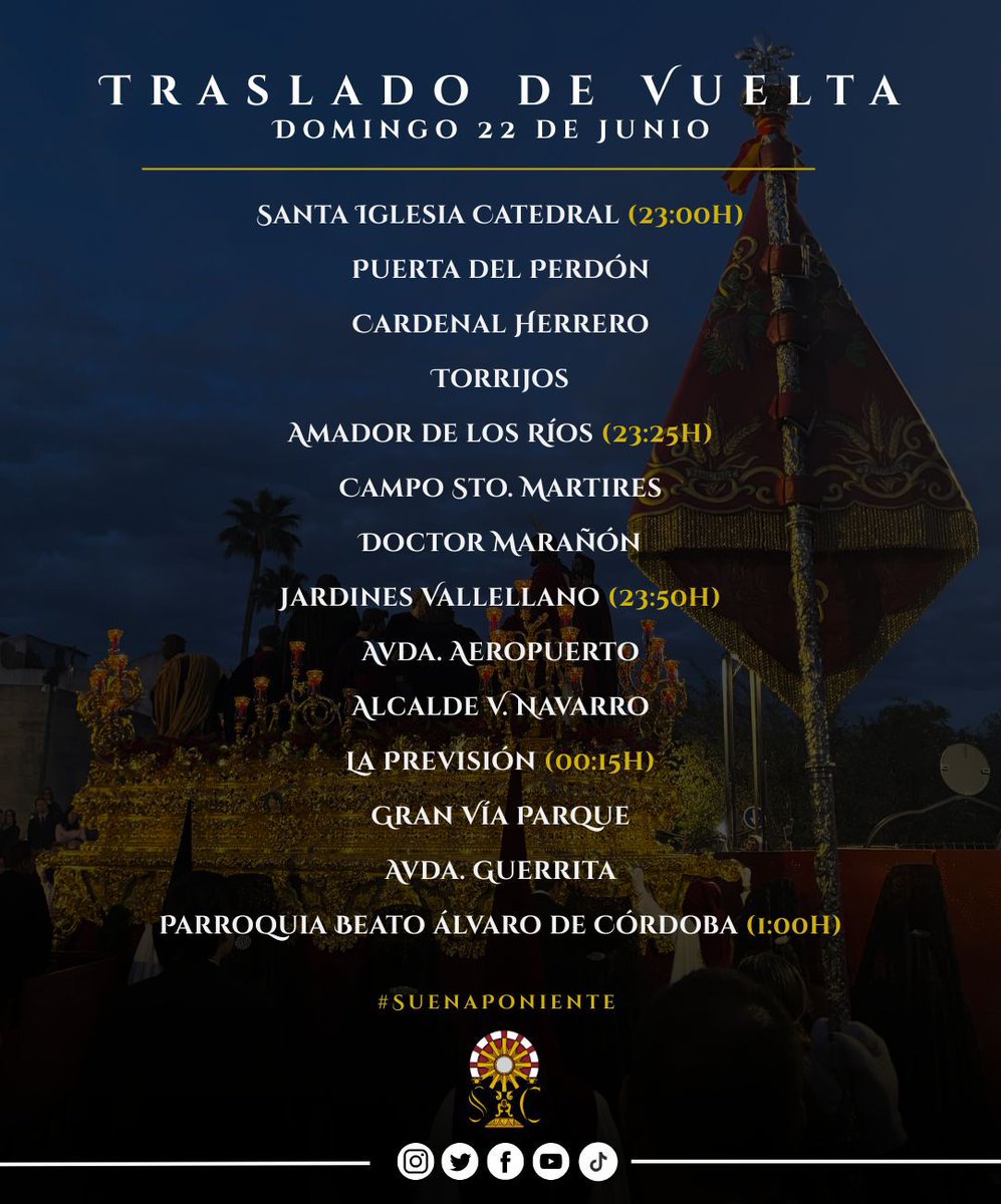 𝐂𝐨𝐦𝐨 𝐬𝐢 𝐝𝐞 𝐮𝐧 𝐧𝐮𝐞𝐯𝐨 𝐉𝐮𝐞𝐯𝐞𝐬 𝐒𝐚𝐧𝐭𝐨 𝐬𝐞 𝐭𝐫𝐚𝐭𝐚𝐬𝐞…

Este sábado 21 de junio, acompañaremos musicalmente a nuestro sagrado titular en el traslado de ida a la SIC. Así mismo, el domingo día 22, lo acompañaremos en su vuelta al templo.

#SuenaPoniente