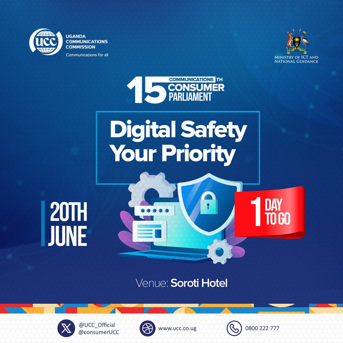 ConsumerUCC's tweet photo. Empowering consumers, empowering Uganda! The 15th Communications Consumer Parliament  is happening tomorrow  in Soroti City. Stay tuned for updates, and get ready to make your voice heard. #CCP15
#AnInclusiveDigitalEconomy

@UCC_Official
@UCC_ED
@MoICT_Ug @bbossa @UgCERT https://t.co/ccFSBFBpf0