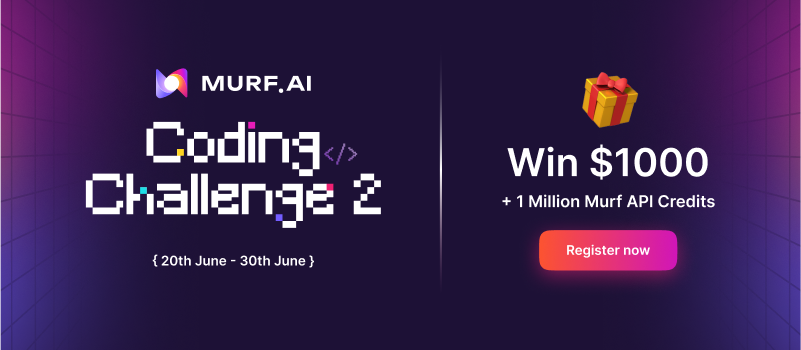 MurfAIStudio's tweet image. Back by popular demand! 🎉
The Murf Coding Challenge returns and so does your shot at $1000 + 1M API credits for building something brilliant with the #MurfAPI.
Already 300+ devs are in. Don’t miss out this time!
📍Register now: lu.ma/0dzhcc01
