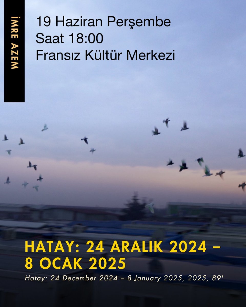 📽️ Bu akşam <a href="/documentar_ist/">DOCUMENTARIST Istanbul Doc Days</a> kapsamında depremden sonra Hatay belgeselleri serisinin dördüncü ve en yeni filmi Fransız Kültür Merkezi'nde gösterilecek. Filme katkı sunan Antakyalı dostlarla ben de film üzerine konuşmak üzere orada olacağız, vakti olanları bekleriz.