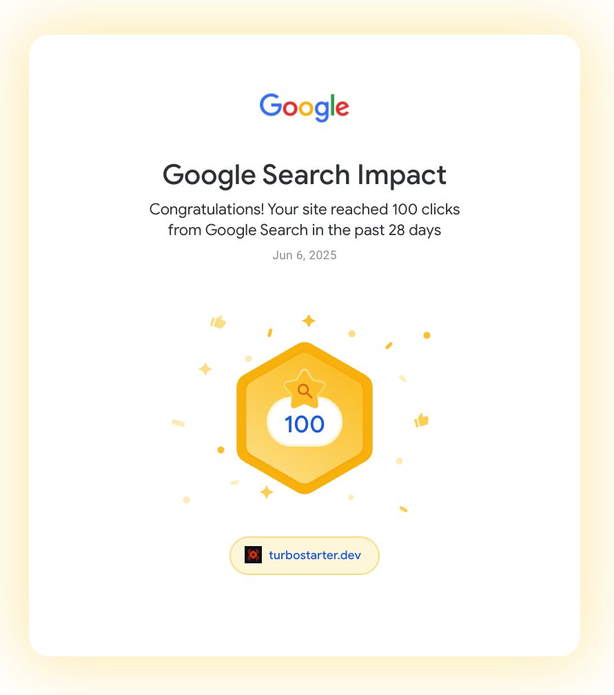 Bart ⚡ (@bzagrodzki) on Twitter photo HUGE win for <a href="/turbostarter_/">TurboStarter</a> 🔥
Almost forgot about this, but we got 100 clicks from Google last month!
what % of these converted 🤔 HUGE win for <a href="/turbostarter_/">TurboStarter</a> 🔥
Almost forgot about this, but we got 100 clicks from Google last month!
what % of these converted 🤔