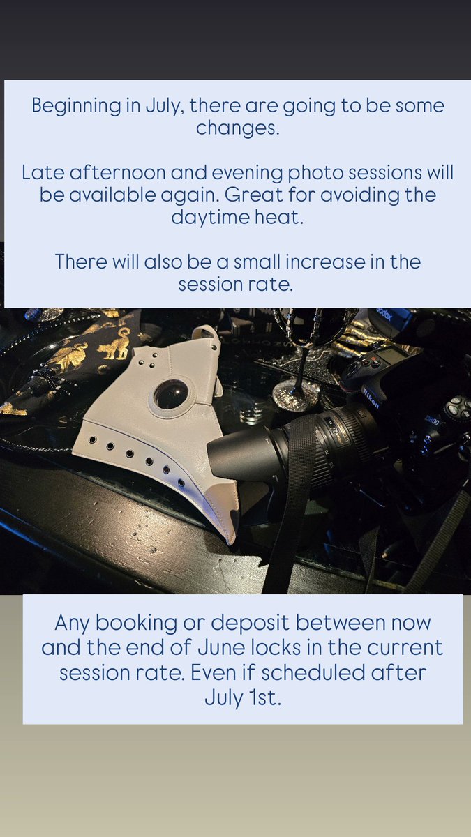 A couple of changes are beginning next month. As well as the full days I'm available.  Book now to save.