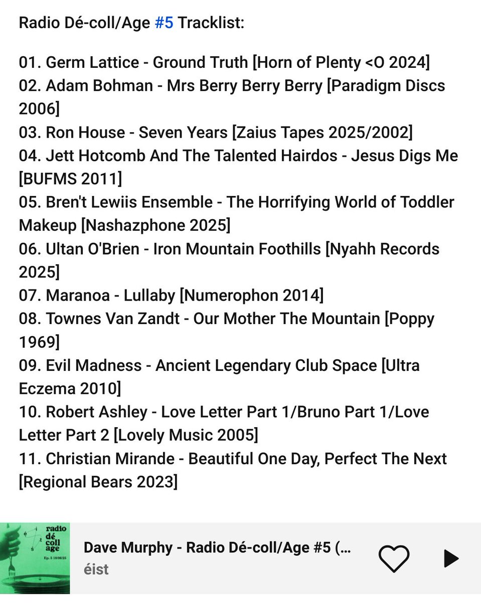 Radio Dé-coll/Age episode 5 now on Éist SoundCloud and MixCloud.
 
m.soundcloud.com/eistcork
mixcloud.com/eistcork