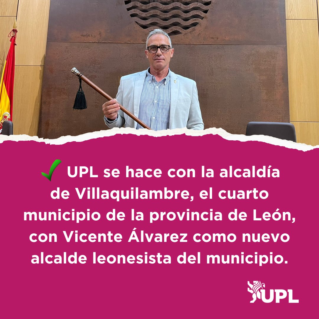 ✅ UPL se hace con la alcaldía de #Villaquilambre, el cuarto municipio en población de la provincia de #Leonesp y sexto de la Región Leonesa.

👉 El leonesista Vicente Álvarez se ha convertido hoy en el nuevo alcalde de este municipio de más de 18.000 habitantes.