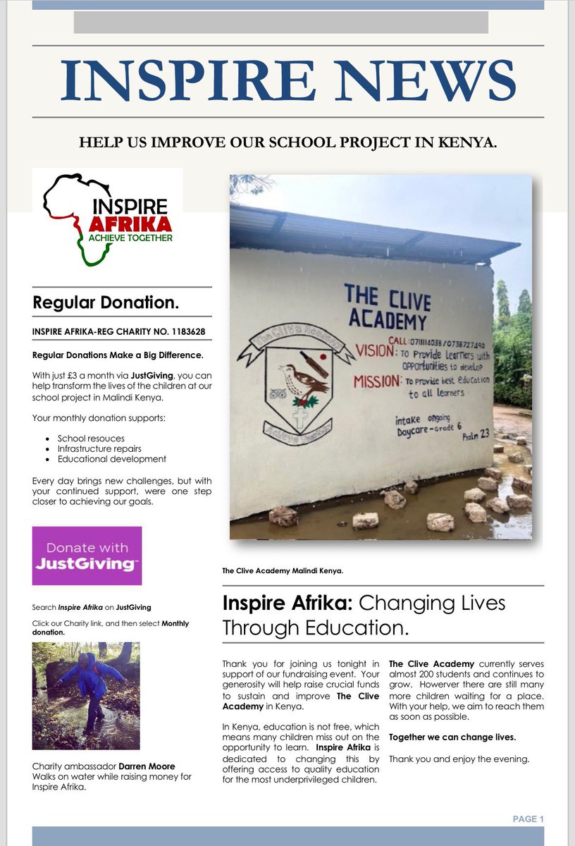 richbaggie's tweet image. On the 19th July, I'm back in Kenya to see the amazing kids of The Clive Academy. Have a read about what we are doing on my JG page.
I'm fundraising for Inspire Afrika. Check out my @JustGiving page and please donate if you can. Thank you! #JustGiving justgiving.com/page/richard-j…