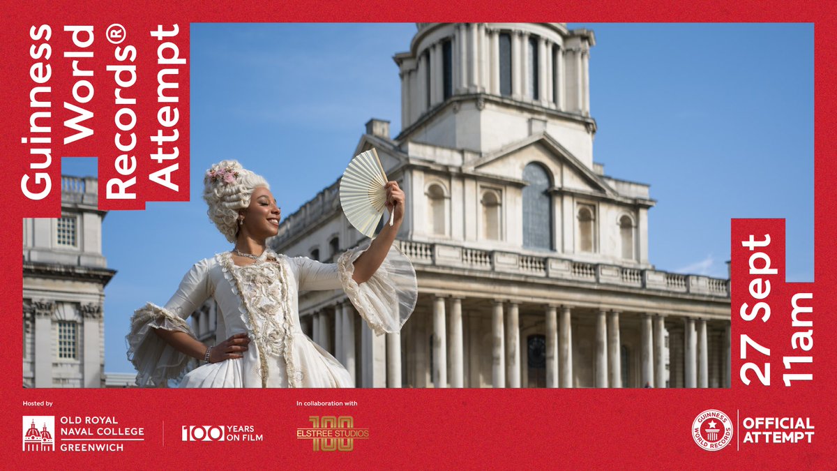 Old Royal Naval College (@orncgreenwich) on Twitter photo Join <a href="/orncgreenwich/">Old Royal Naval College</a> and @elstreestudios as they celebrate 100 years of film with an epic <a href="/GWR/">Guinness World Records</a> attempt for the ‘largest gathering of people dressed as screen characters’.
Date: 27 Sept 2025
FREE event.
Register your interest here👇🏼
mailchi.mp/ornc.org/gwr Join <a href="/orncgreenwich/">Old Royal Naval College</a> and @elstreestudios as they celebrate 100 years of film with an epic <a href="/GWR/">Guinness World Records</a> attempt for the ‘largest gathering of people dressed as screen characters’.
Date: 27 Sept 2025
FREE event.
Register your interest here👇🏼
mailchi.mp/ornc.org/gwr