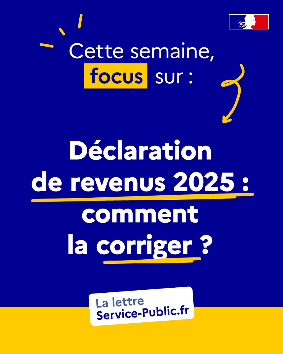 Retrouvez la lettre hebdomadaire de Service-Public.fr, avec son focus sur la déclaration des revenus pour 2025 : comment la corriger ?

Pour la recevoir, vous pouvez vous abonner ici :
🔗 service-public.fr/actualites/let… 

#LSP #LettreSP #LettreServicePublic #ServicePublicFr