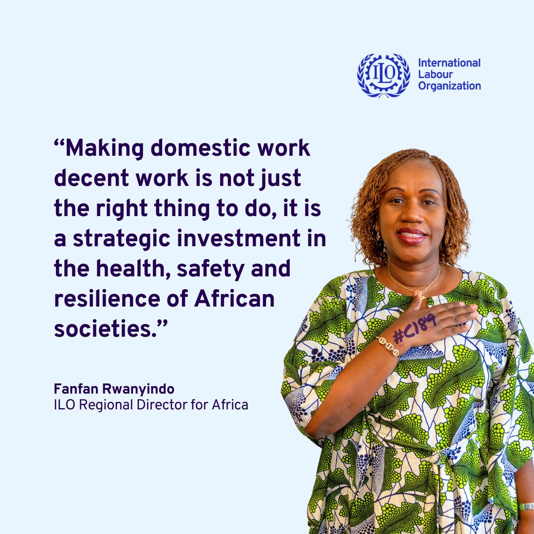 ILO Africa (@iloafrica) on Twitter photo Across Africa, 9.6M #DomesticWorkers care for families yet often go unrecognized, especially during crises.
ILO Africa Director <a href="/FRwanyindo/">Fanfan Rwanyindo.K 🇷🇼</a> urges bold action for dignity, fair pay & rights👉ow.ly/oF0A50Wc9pB Across Africa, 9.6M #DomesticWorkers care for families yet often go unrecognized, especially during crises.
ILO Africa Director <a href="/FRwanyindo/">Fanfan Rwanyindo.K 🇷🇼</a> urges bold action for dignity, fair pay & rights👉ow.ly/oF0A50Wc9pB