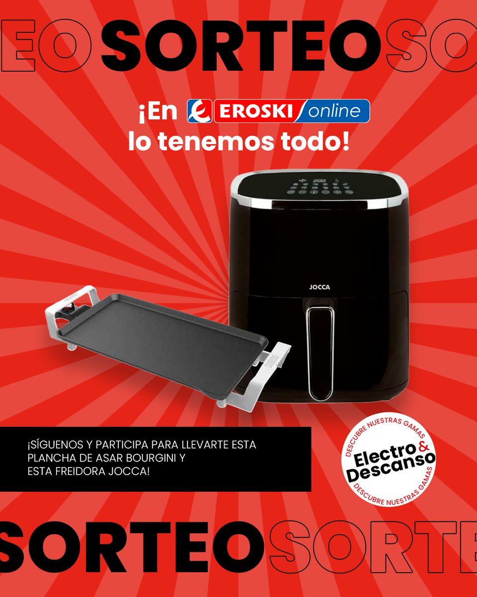 EROSKI's tweet photo. 🍦 ¿Helados? ✅ ¿Freidoras de aire? ✅ ¡En EROSKI online lo tenemos TODO!
Y para celebrar este verano cocinitas… ¡sorteazo! 🎉
Participa:
 ✅ Síguenos
 💬 Menciona a un amigx

📆 Hasta el 23/06
 BBLL👉 https://t.co/wke3DzNcCD
#SorteoEROSKI #EROSKIonline #EROSKIcontigo https://t.co/80m5vNLhcN