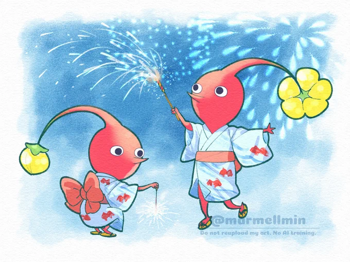 浴衣と花火と赤ピクミン #pikmin