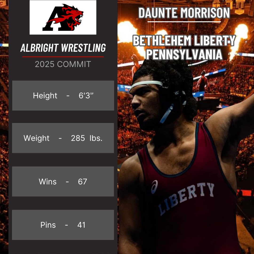 Our next competitor hails from the PIAA AAA District XI, Bethlehem Liberty High School. The last two seasons Morrison racked up 28 and 27 wins. He will wrestle at heavyweight for the Lions. Welcome Daunte!