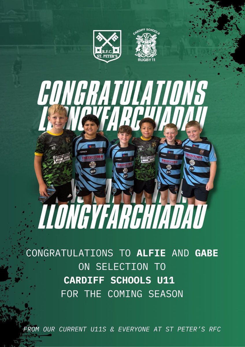 St Peters RFC Minis & Juniors (@stpetersmandj) on Twitter photo Two new names from St Peter's RFC M&J selected for Cardiff schools u11s for the upcoming season. Well done Alfie and Gabe <a href="/stpetersrfc/">St. Peters RFC</a> <a href="/csru_u11/">Cardiff Schools Under 11s</a> Two new names from St Peter's RFC M&J selected for Cardiff schools u11s for the upcoming season. Well done Alfie and Gabe <a href="/stpetersrfc/">St. Peters RFC</a> <a href="/csru_u11/">Cardiff Schools Under 11s</a>