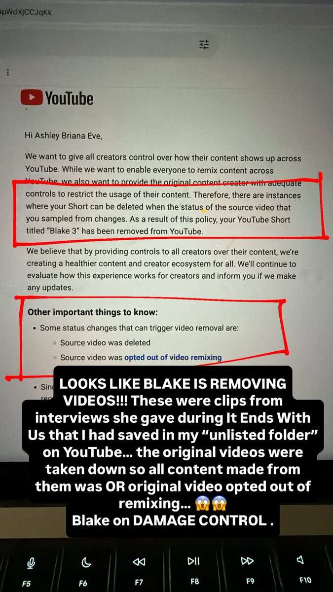 Ashley (@ashleybrianaeve) on Twitter photo ‼️‼️ Code Red ‼️‼️ Blake is on damage control. I had saved a bunch of clips from Blake Lively interviews from It Ends With Us Marketing. They were just “unlisted” on YouTube as I combined them in a reel.. THE VIDEOS seem to be gone from yourube! ⬇️
#BlakeLively #JustinBaldoni ‼️‼️ Code Red ‼️‼️ Blake is on damage control. I had saved a bunch of clips from Blake Lively interviews from It Ends With Us Marketing. They were just “unlisted” on YouTube as I combined them in a reel.. THE VIDEOS seem to be gone from yourube! ⬇️
#BlakeLively #JustinBaldoni