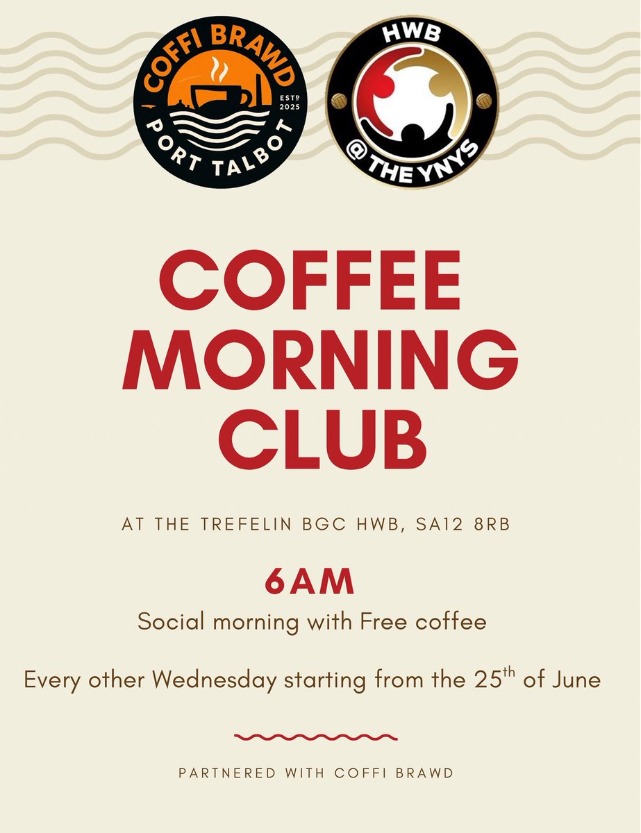 trefelinbgc's tweet image. We are proud to announce we have partnered with Coffi Brawd to bring you the 6AM coffee morning club ☕️☀️

Every other Wednesday, starting from June the 25th, we welcome everyone to the hwb for a social morning with a side of free coffee!