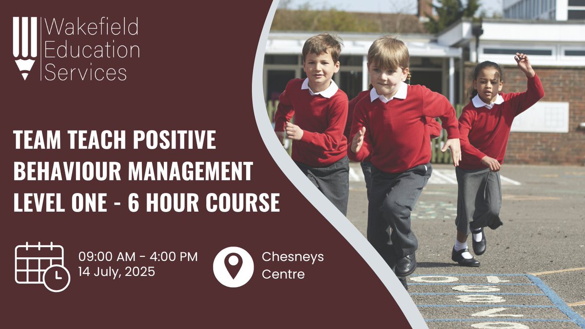 Wakefield_ES's tweet image. Book your place now on our final 'Team Teach Positive Behaviour Management Level One Course' of this academic year!
✅ Increase your understanding of behaviour as communication and develop a framework to better respond to reduce risk.
More info here👇
shorturl.at/myDuG
