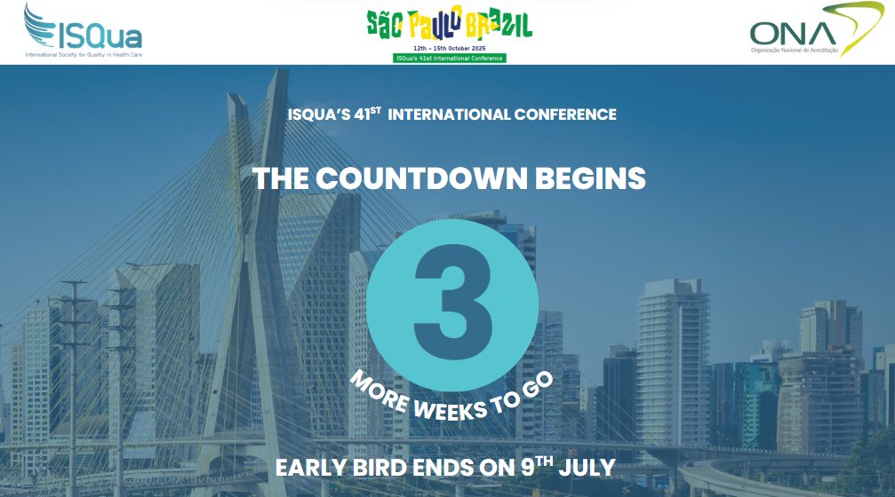 🚨 Just 3 weeks left to grab your Early Bird rate for #ISQua2025! Prices rise after 9 July. Join global leaders &amp; innovators shaping the future of health &amp; care. Don’t miss out — register now &amp; save: bit.ly/4eFhiwD