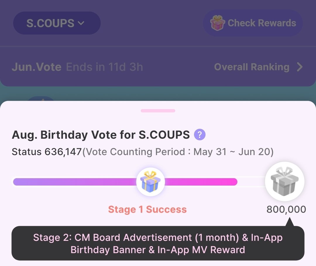 [🗳️ IDOKI D-1] #0808withSCOUPS

📆 ~6/20
🎯 800,000 votes
🏆Seoul Subway Station CM Board (1 month) + In-app Birthday Banner &amp; MV

Current vote → 636,147🩷
Votes needed → 163,853🩷 

Ladt day tomorrow, CARATs and COUPRANGs! 🆘 We are almost there to our goal so please continue
