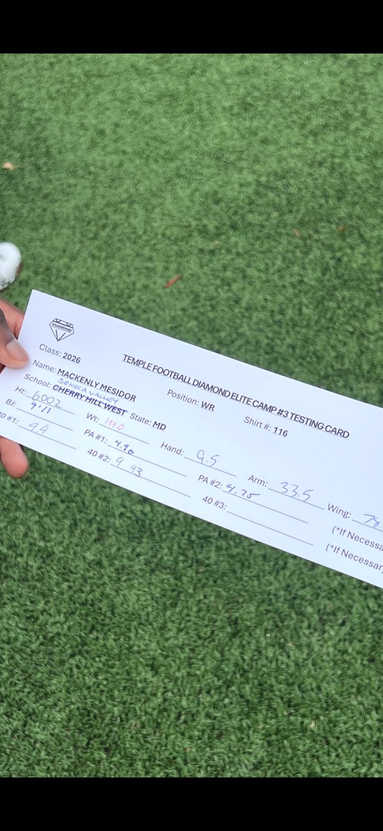 Mackenlyx1's tweet photo. Amazing time and opportunity at the 2025 Diamond Elite Skill Camp. Thankful for the invite. @TempleUniv @Temple_FB @Coach_Raitano #football #skillscamp https://t.co/5e786OEDsJ