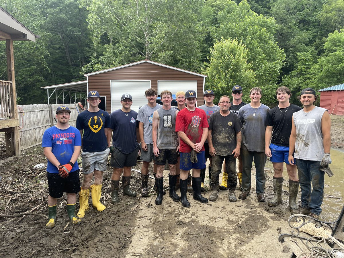 When Mother Nature calls, our boys respond… Yesterday, some of our players &amp; coaches helped a member of the American Legion that was ravaged by the recent flooding. We will continue to help the Wheeling community when needed, and pray for all those affected by the recent events!
