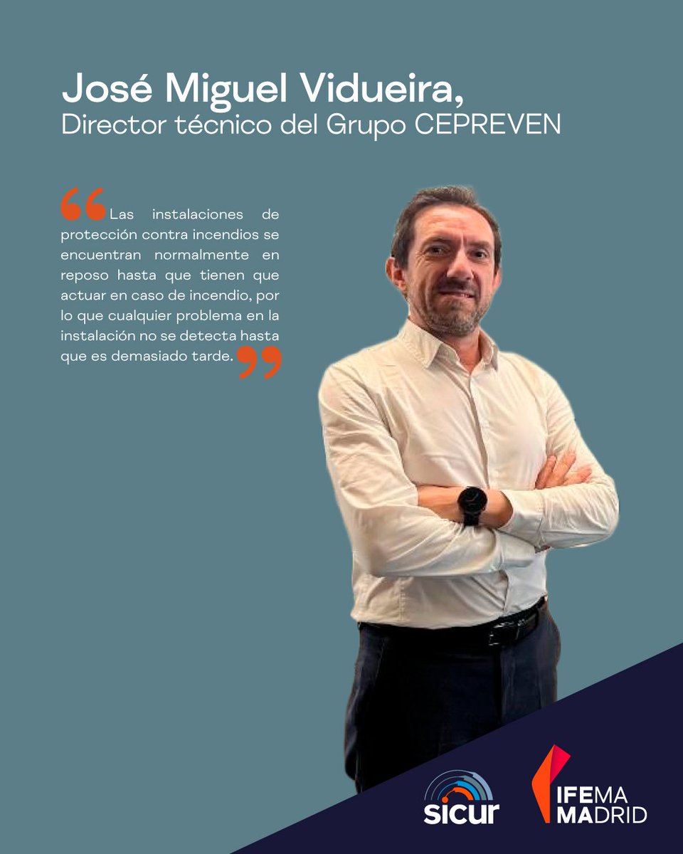 José Miguel Vidueira, director técnico de <a href="/Cepreven/">Cepreven</a>, destaca que una instalación contra incendios debe basarse en 3 pilares: diseño, instalación y mantenimiento. Subraya también los avances del sector y la importancia de compartir experiencias. 

👉 ifema.es/sicur/noticias…
#SICUR