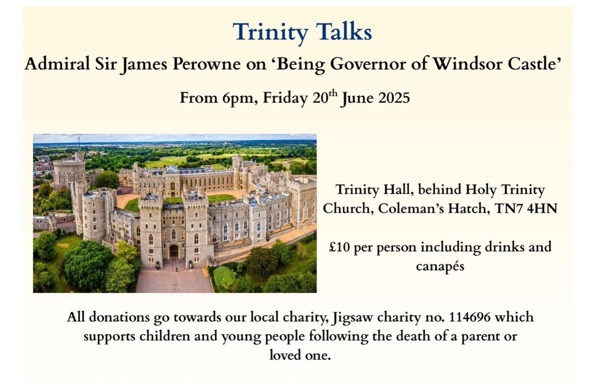 Hear stories from behind the scenes of Windsor Castle at our sister church of Holy Trinity Coleman’s Hatch’s Friday evening talk tomorrow night. Tx £10 to include a drink,  all details  in the poster.
#ForestRow