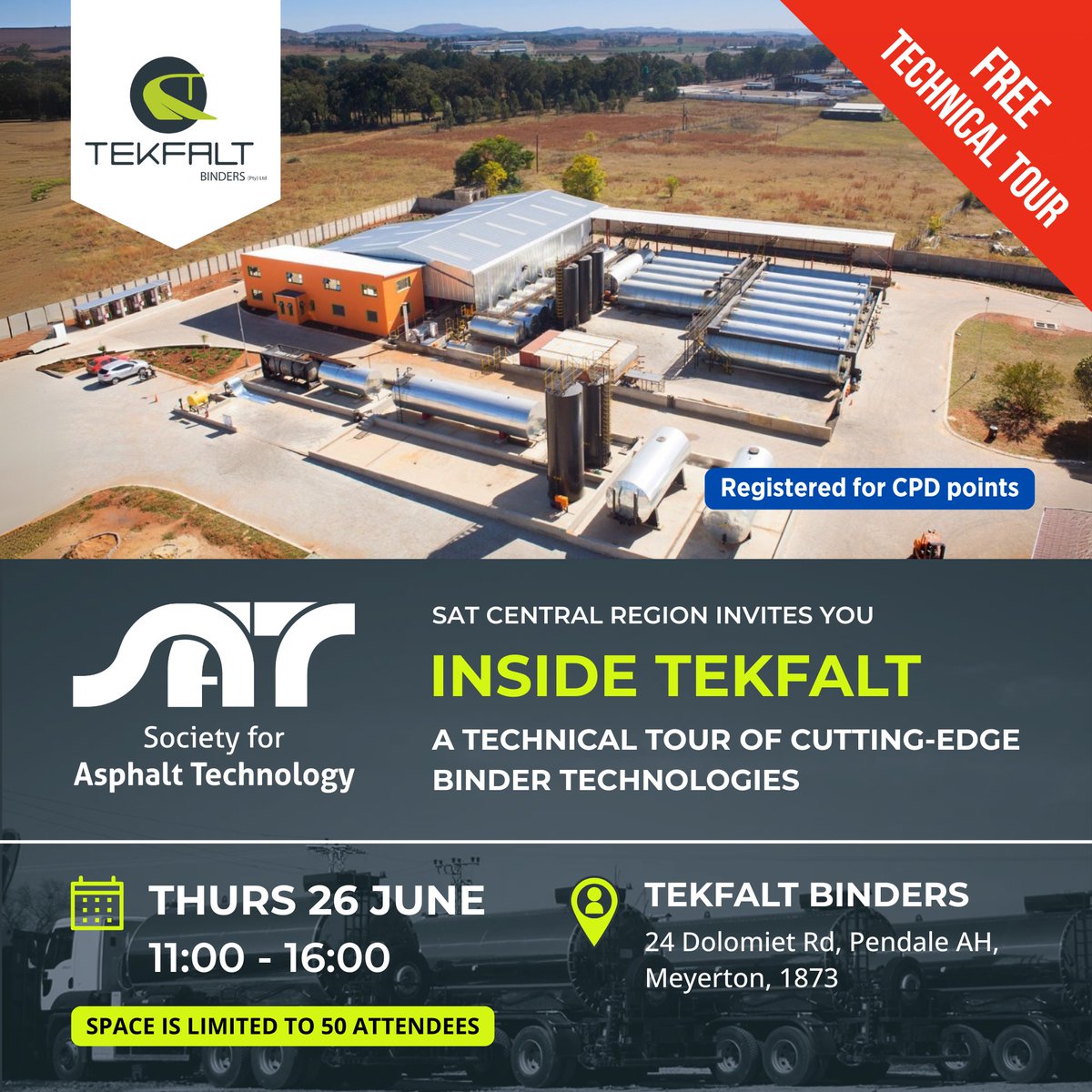 INSIDE TEKFALT: Free Technical Tour of cutting-edge Binder Technologies. FREE Event hosted by #SATCentral Region. Only 50 spots available!

👉 More info &amp; to register: socsat.co.za/product/tekfal…

#BinderTechnologies #tekfalt #TechTour #SATTour #FreeEvent