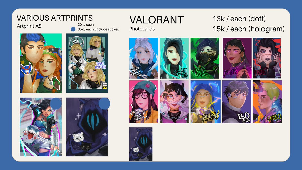 Hi! This is my catalogue for my chibicon 21 &amp; 22

My booth is H-08 so hit me up!

#chibicon7catalogue #chibicon #valorant #marvelrivals