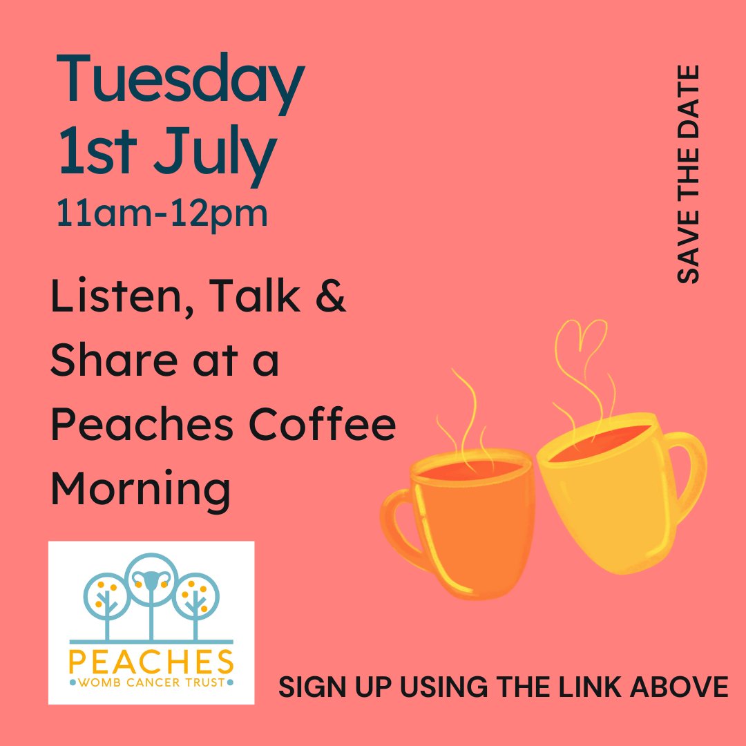 peachestrust's tweet image. Listen, talk and share
Peaches Coffee Morning Support Group aims to be a safe, online space for those affected by womb cancer. Book your space: eventbrite.co.uk/e/july-2025-pe…
#wombcancer #EndometrialCancer #uterinecancer