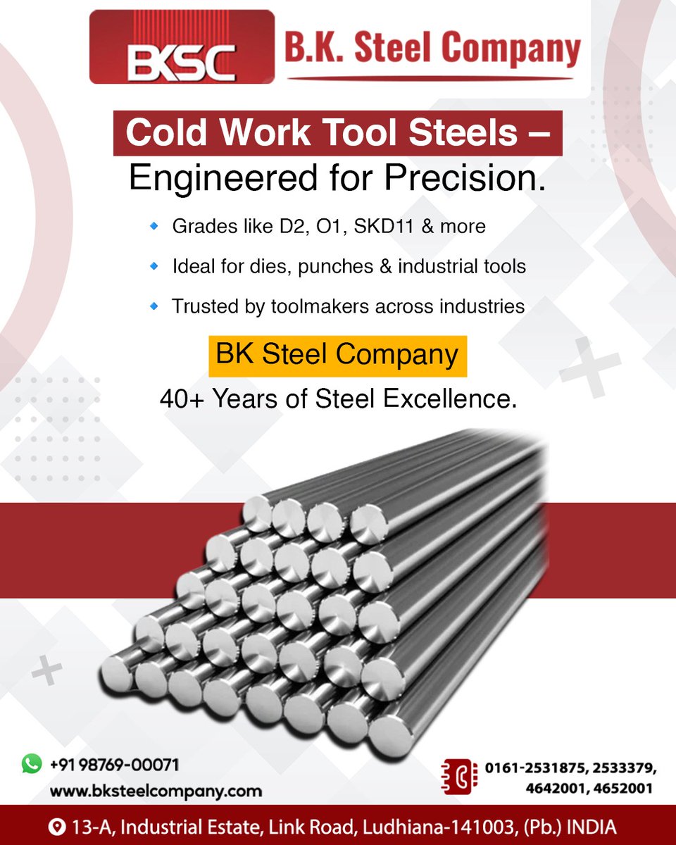 bksteel_company's tweet image. Precision. Performance. Reliability.
Cold Work Tool Steels engineered for excellence.

📞 0161-2531875, 2533379, 4642001, 4652001
🌐 bksteelcompany.com

#ColdWorkToolSteel #BKSteelCompany #ToolSteelExperts #PrecisionEngineering #MadeInIndia