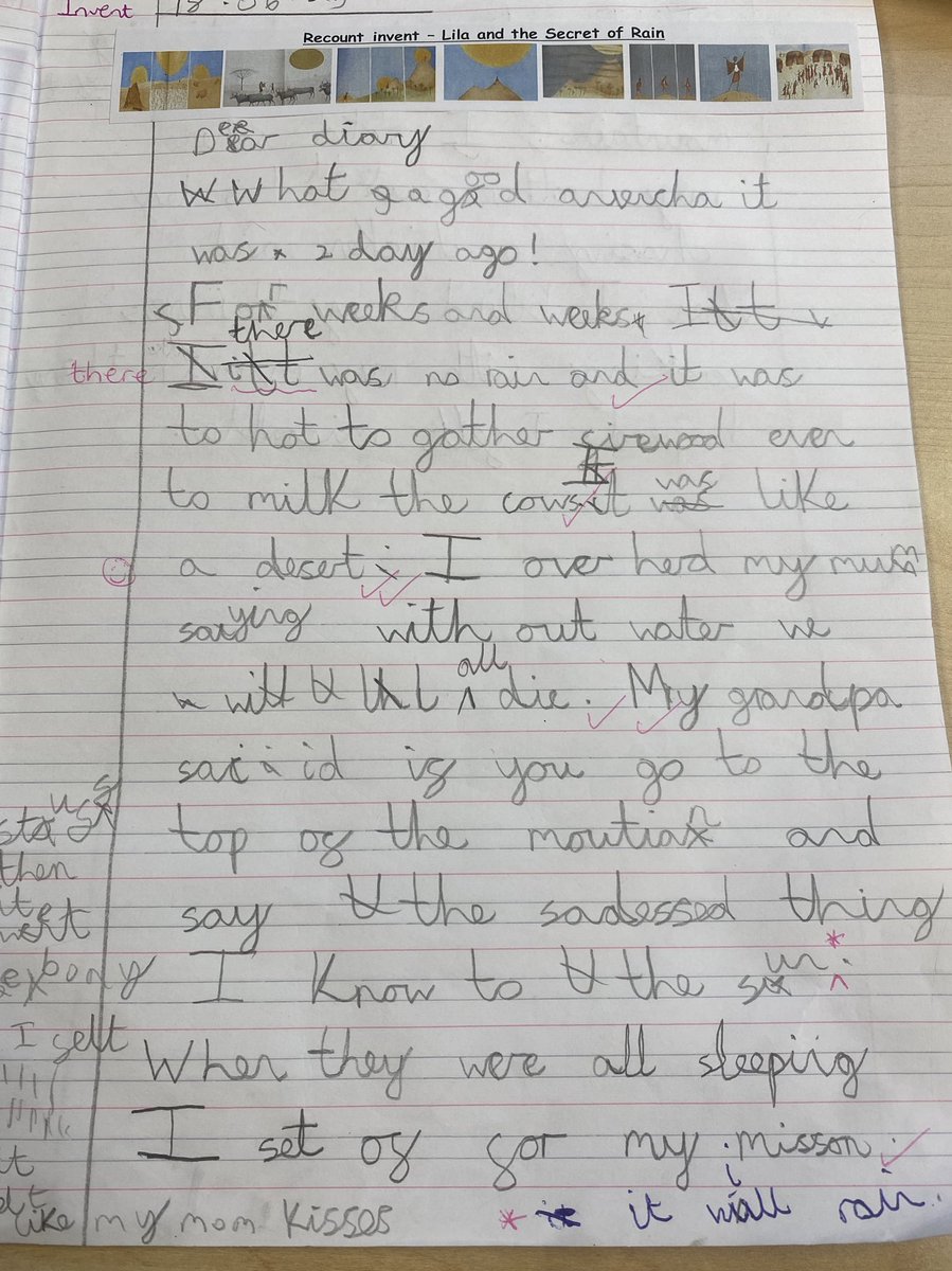 PrimaryFerham's tweet image. Impressive diary recounts from Year 2 today. Inspired by Lila and the Secret of Rain and produced by two writers with excellent attendance. There is a link! @jmatschools
