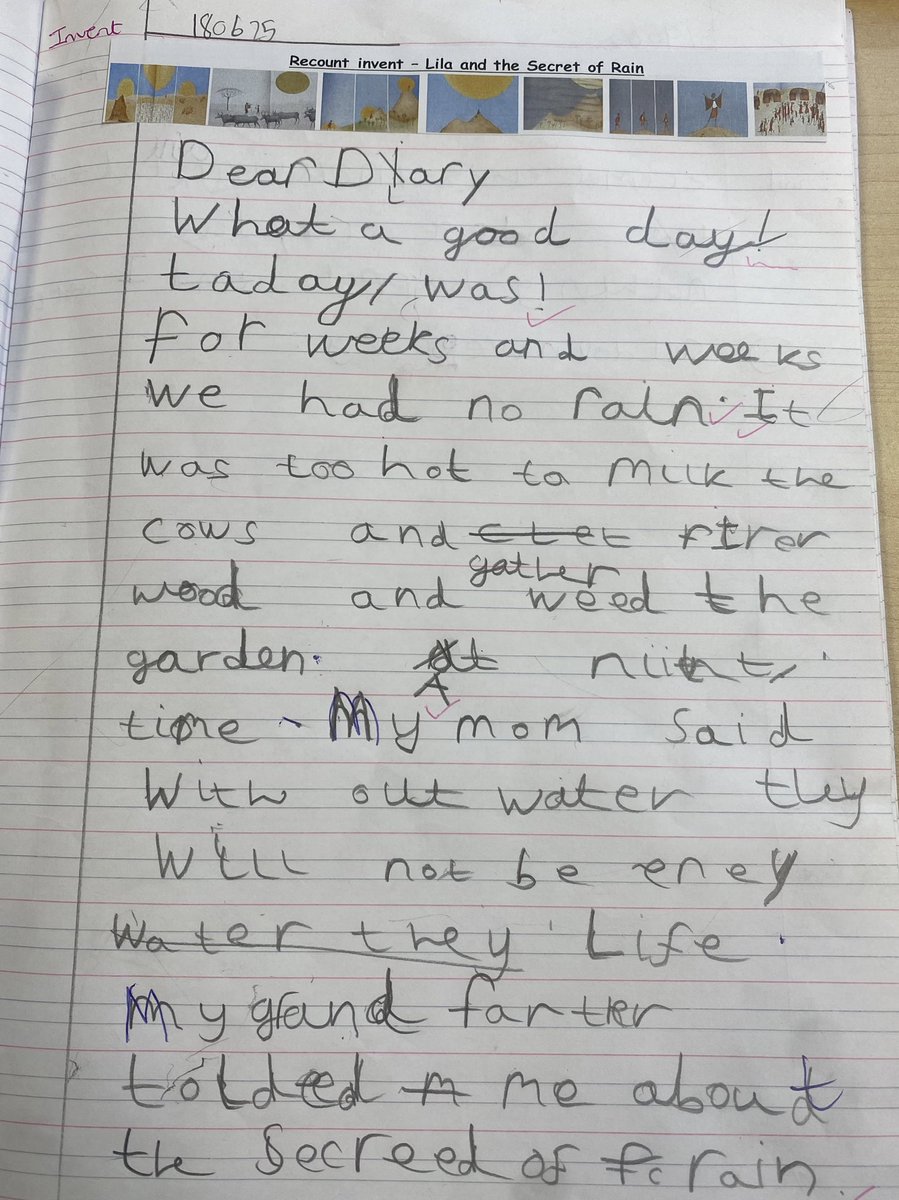 PrimaryFerham's tweet image. Impressive diary recounts from Year 2 today. Inspired by Lila and the Secret of Rain and produced by two writers with excellent attendance. There is a link! @jmatschools