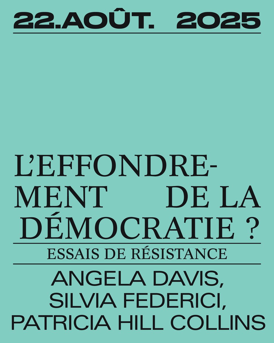 EDivergences's tweet image. 👀 🥁 Le premier livre de la rentrée sera… « L’effondrement de la démocratie ? » un essai d’Angela Davis, Silvia Federici et Patricia Hill Collins à paraître le 22 août 2025 ! 💥

✏️ Traduction par Virgile Dall&apos;Armellina

🔗 editionsdivergences.com/livre/leffondr…
