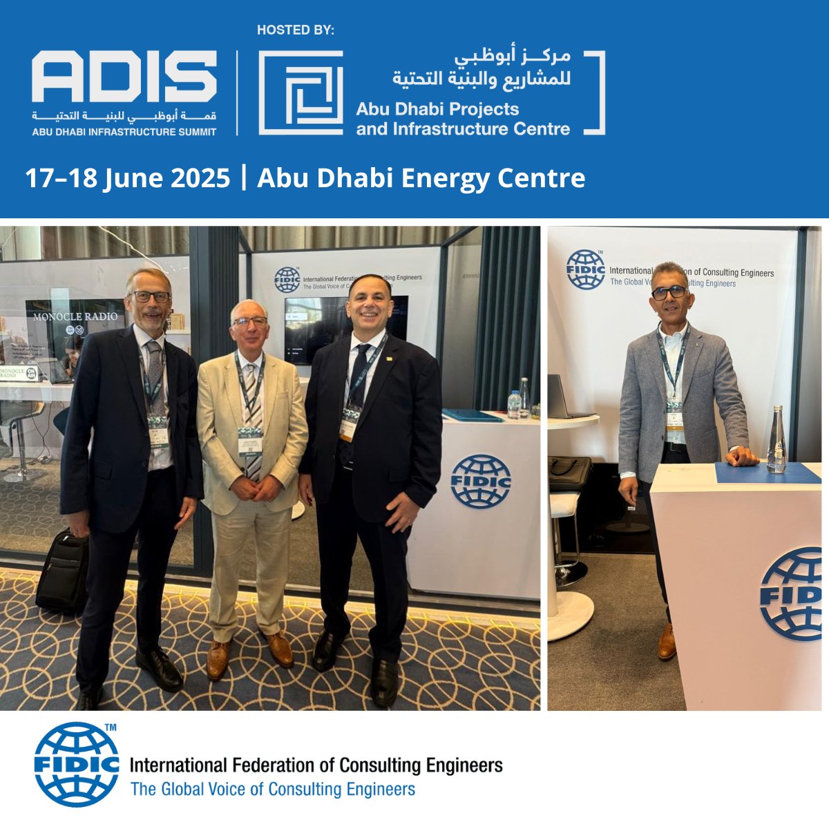 FIDIC's tweet image. We're proud to have had FIDIC represented at the inaugural Abu Dhabi Infrastructure Summit (ADIS) on 17–18 June 2025 at the Abu Dhabi Energy Centre!
Themed “Future Cities: Rethinking Infrastructure for Better Lifestyles”, the summit gathered global leaders to shape smarter, more…