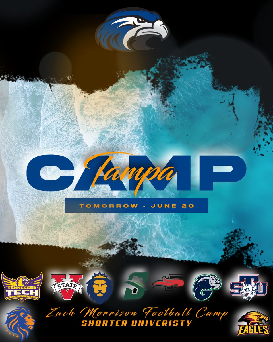 Zach Morrison (@coachmorrison58) on Twitter photo CAMP TOMORROW in TAMPA!!!
HEADED TO THE SUNSHINE STATE
SIGN UP TODAY 👇
……hmorrisonfootballcamps.totalcamps.com/shop/EVENT
Come out and COMPETE!!! 10 COLLEGES
<a href="/LaneKnost/">Coach Lane Knost</a> <a href="/Coach_HJacobs/">CoachHarlen Jacobs</a> <a href="/CoachDietlSU/">Johnny Dietl</a> <a href="/CoachZachBrooks/">Zach Brooks</a> <a href="/TimGlanton/">Coach Tim Glanton</a> <a href="/coachmercer_56/">Malcolm Mercer</a> <a href="/KJOTISSR/">Keith Otis</a> <a href="/CoachJackSU/">Coach Jack Williamson</a> <a href="/CoachMorrisonSU/">Kasey Morrison</a> <a href="/JalenGary5/">COACH JG</a> CAMP TOMORROW in TAMPA!!!
HEADED TO THE SUNSHINE STATE
SIGN UP TODAY 👇
……hmorrisonfootballcamps.totalcamps.com/shop/EVENT
Come out and COMPETE!!! 10 COLLEGES
<a href="/LaneKnost/">Coach Lane Knost</a> <a href="/Coach_HJacobs/">CoachHarlen Jacobs</a> <a href="/CoachDietlSU/">Johnny Dietl</a> <a href="/CoachZachBrooks/">Zach Brooks</a> <a href="/TimGlanton/">Coach Tim Glanton</a> <a href="/coachmercer_56/">Malcolm Mercer</a> <a href="/KJOTISSR/">Keith Otis</a> <a href="/CoachJackSU/">Coach Jack Williamson</a> <a href="/CoachMorrisonSU/">Kasey Morrison</a> <a href="/JalenGary5/">COACH JG</a>