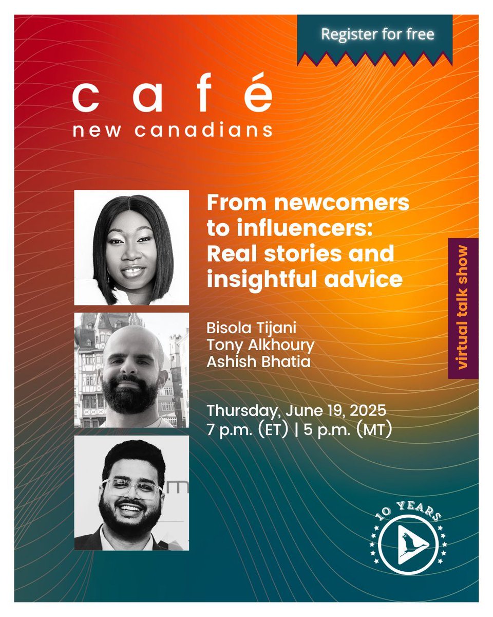 You can still register to attend LIVE today: buff.ly/W11JDq7 

Enjoy our conversation with #ImmigrantInfluencers who have gone from #newcomers to leading voices in the digital space. Come with your questions and get their advice. 

#CaféNewCanadians #NewCanadians #CdnImm