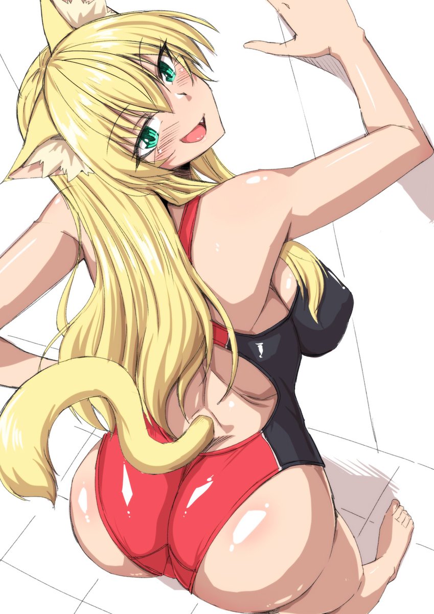 競泳水着でお尻を見せびらかすお姉さんラフです。鷲掴みにしたいね。 