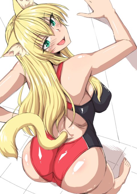 競泳水着でお尻を見せびらかすお姉さんラフです。鷲掴みにしたいね。