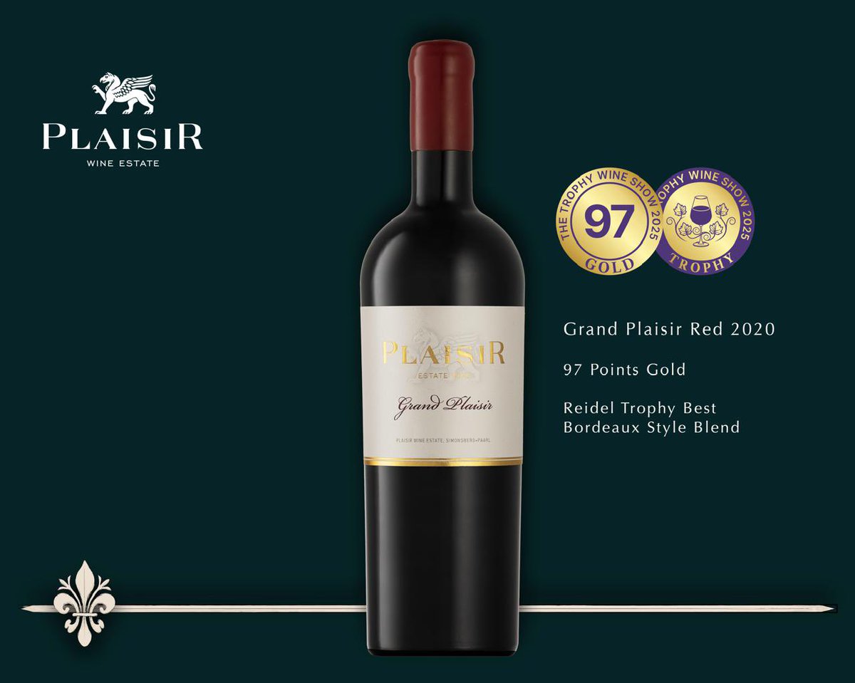 We are thrilled with the prestigious Trophy Wine Show best in show award for our <a href="/PlaisirEstate/">Plaisir</a> Grand Plaisir Bordeaux Blend 2020