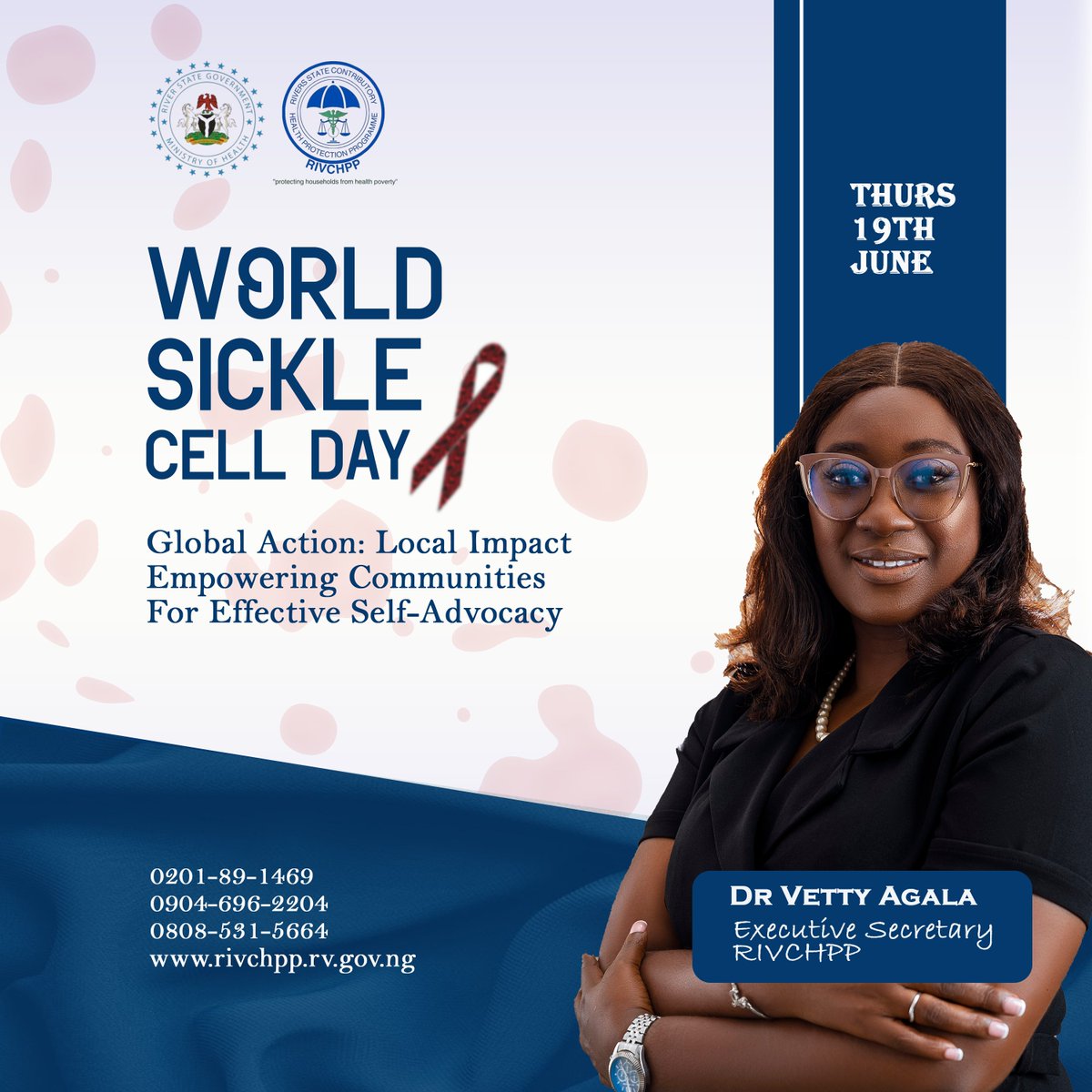 RVCHPP's tweet image. 🎗️ This #WorldSickleCellDay, RIVCHPP is enrolling persons with sickle cell into our health insurance scheme 💪🏽💉
✅ Free registration
✅ Emergency care, drugs, specialist access
📍 PHCs across 23 LGAs
📞 02018891469
🌐 rivchpp.rv.gov.ng
#Health4AllRivers #UHC #RIVCHPP
