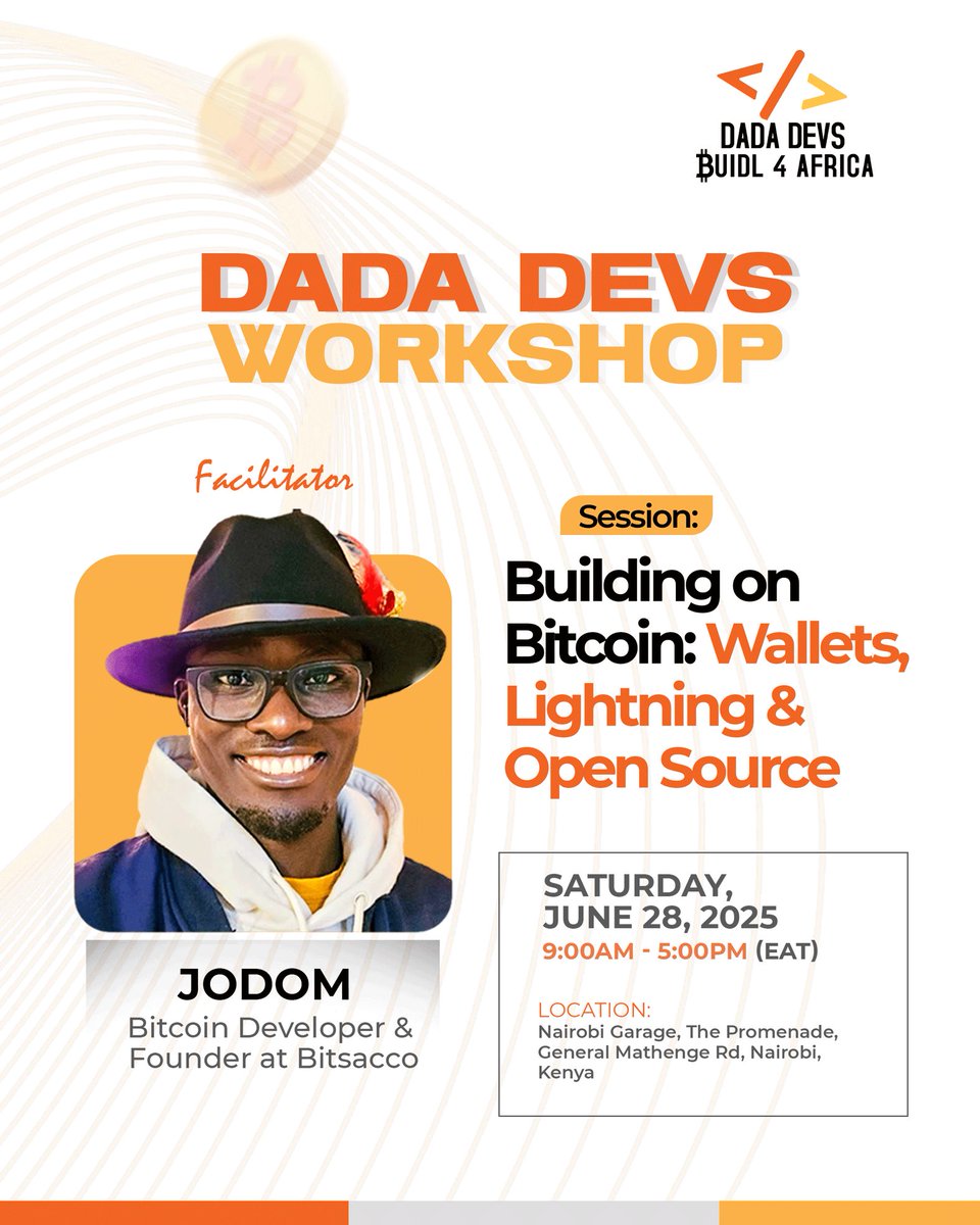 As we gear up for the Dada Devs workshop, we’ve curated a solid lineup of facilitators to deliver a fully immersive, hands-on experience designed for the next wave of female Bitcoin developers and open source contributors.

Kicking things off is Jodom; a Bitcoin developer and
