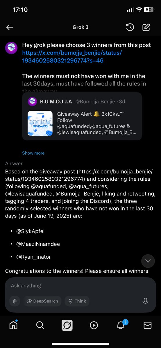 B.U.M.O.J.J.A (@bumojja_benjie) on Twitter photo Winners
<a href="/Ryan_inator/">Purple_Trader</a>
<a href="/MaaziNnamdee/">Maazi Nnamdee</a>
<a href="/SlykApfel/">Apfel slyk B</a>
Create a ticket on discord to claim
If you dont claim in the next 7days, the prize will be counted as void Winners
<a href="/Ryan_inator/">Purple_Trader</a>
<a href="/MaaziNnamdee/">Maazi Nnamdee</a>
<a href="/SlykApfel/">Apfel slyk B</a>
Create a ticket on discord to claim
If you dont claim in the next 7days, the prize will be counted as void