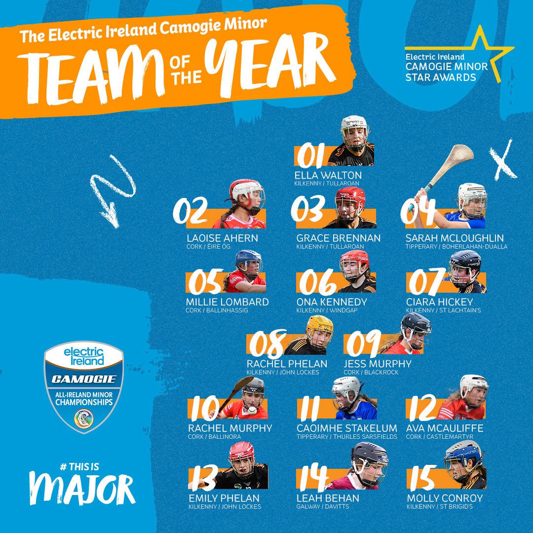Congratulations to the 15 incredible players named on the 2025 Electric Ireland Camogie Minor Star Team of the Year. What a line up! 🌟

#ThisIsMajor